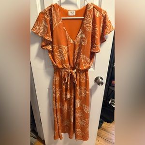 Juniors XS burnt orange floral midi dress